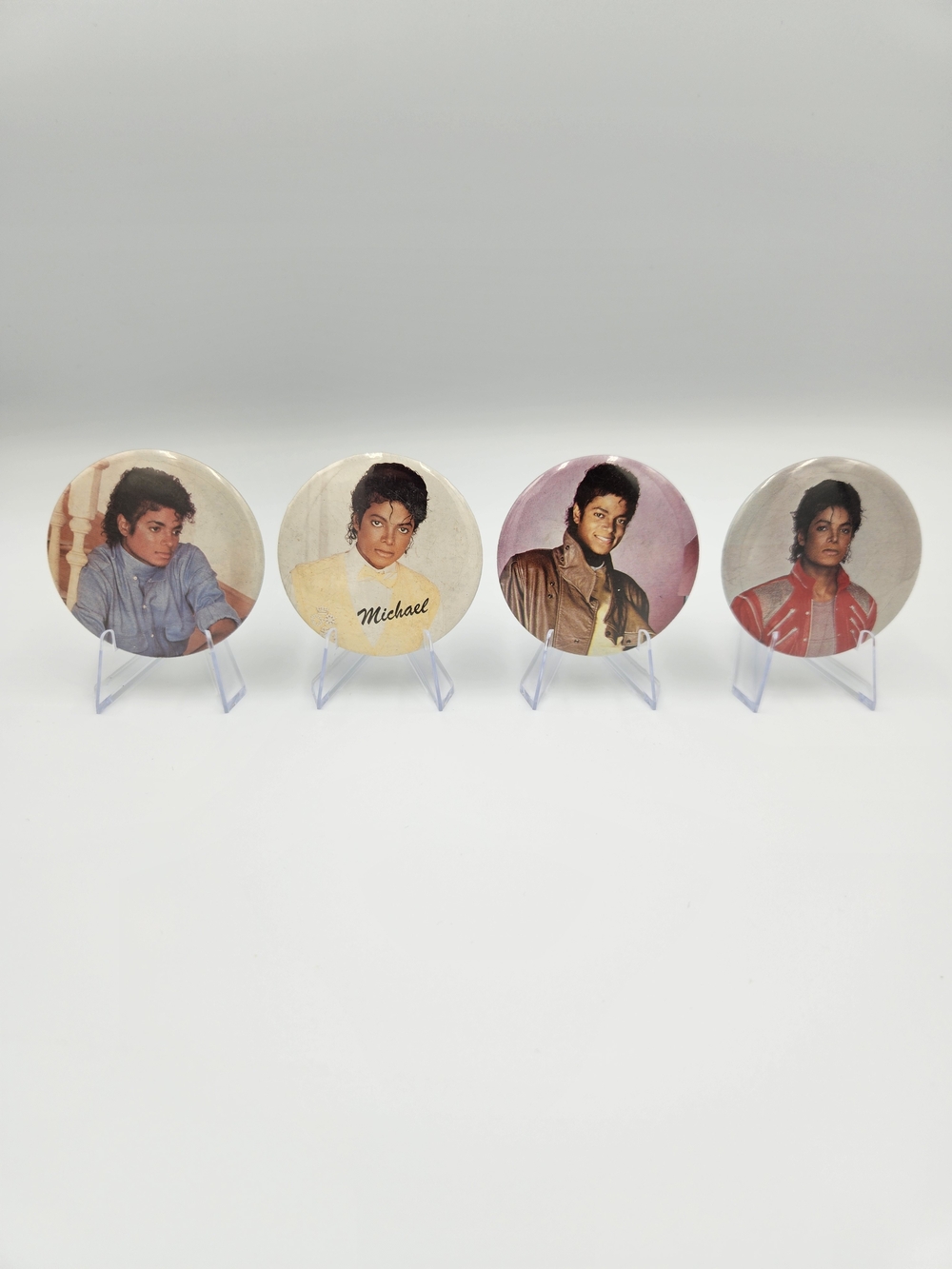 Vintage Michael Jackson 2.25" Button Pin Set of 4 King of Pop Music Memorabilia